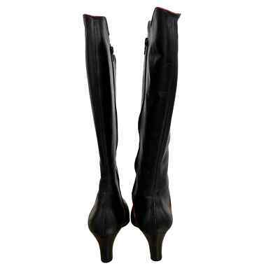 Mob Wife VTG Ros Hommerson 80s Black Leather Boots Scallop Top Red Trim 8.5 Wide Item image 6
