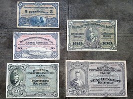 Reprint on paper with W/M German East Africa 5, 10, 50, 100, 500 Rupien ... - $37.00