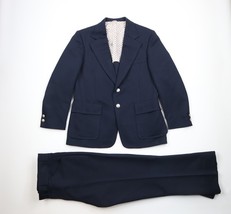 Vtg 70s Streetwear Mens 40R 2 Piece Knit Suit Bell Bottoms Navy Blue USA 36x30 - £94.92 GBP