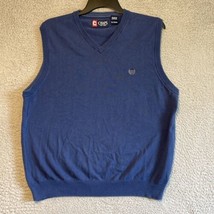 Chaps Sweater Vest V Neck Pullover Men&#39;s Navy Blue Knit Cotton Size XL - £11.62 GBP