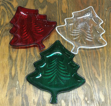 Vintage three small hard plastic tree shaped candy nut dish MCM holiday ... - $19.75