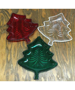 Vintage three small hard plastic tree shaped candy nut dish MCM holiday ... - $19.75