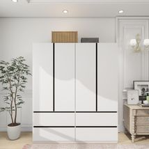 Wooden Wardrobe Closet, 4 Door 4 Drawers Wardrobe for Bedroom White with Shelves - $519.99