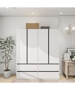 Wooden Wardrobe Closet, 4 Door 4 Drawers Wardrobe for Bedroom White with... - $519.99