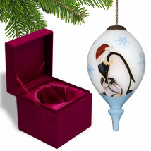 Penguin Mother and Child Hand Painted Mouth Blown Glass Ornament - £34.75 GBP