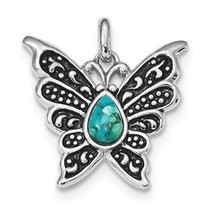 New Rhodium Oxidized Turquoise Butterfly Pendant Real Solid Sterling Silver - £30.68 GBP
