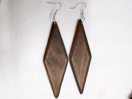 X-LARGE Bold Dark Brown Stained Wood Points Triangle Geometric Shape Earrings - £6.37 GBP