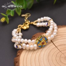 Cloisonne Statement Multilayer Bracelet Natural Pearl For Women Wedding Adjustab - £37.64 GBP