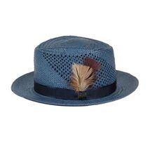 Men's Bruno Capelo Genuine Straw Hat Fedora Geneva Panama GA628 Denim Blue image 2