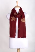 Gold Maple Leaf Cashmere Wool Scarf - Crimson - £79.92 GBP