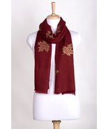 Gold Maple Leaf Cashmere Wool Scarf - Crimson - £78.69 GBP