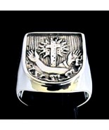 Sterling silver religious symbol ring Corona Cross Franciscan order seal... - $108.66 CAD
