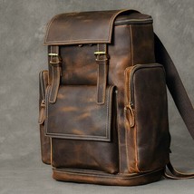 Retro Crazy Horse Leather Men&#39;s Backpack male computer bag Large Capacity 15.6 i - £364.55 GBP