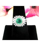 RING Bomb Party GREEN BRILLIANT Cubic Zirconia CLEAR TRAPEZOID Silverton... - $21.77