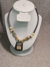 Chicos Black Cord 18&quot; Necklace With Beads &amp; Gold &amp; Black  Pendant - $11.40