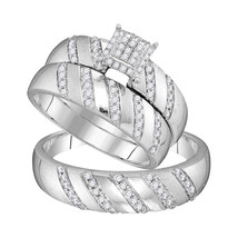 10kt White Gold His Her Round Diamond Cluster Matching Bridal Wedding Ring Set - £550.21 GBP