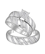 10kt White Gold His Her Round Diamond Cluster Matching Bridal Wedding Ri... - £554.09 GBP