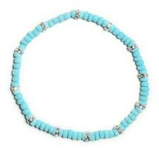 Light Blue Glass Beaded Stretchy Anklet with Silver Alloy Gem Spacers - $5.99