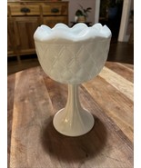 Vintage Indiana Milk Glass Quilted Diamond Pattern Candy Dish Bowl 9” Tall - $22.84 CAD