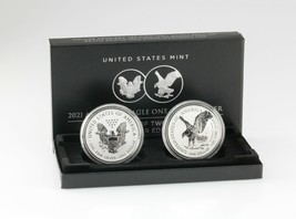 2021-w American Silver Eagle Reverse Proof Two-Coin Set w/ Box and CoA T1 and T2 - $375.02