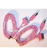2 LIGHT PINK CLOTH RD IPHONE4  I PAD CHARGER PHONE CORD &amp; 1 USB BRIGHT L... - $6.41 CAD
