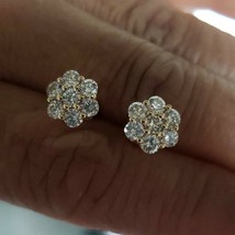14K Yellow Gold Plated 2.15 Ct Simulated Diamond Flower Cluster Stud Earrings - £36.75 GBP
