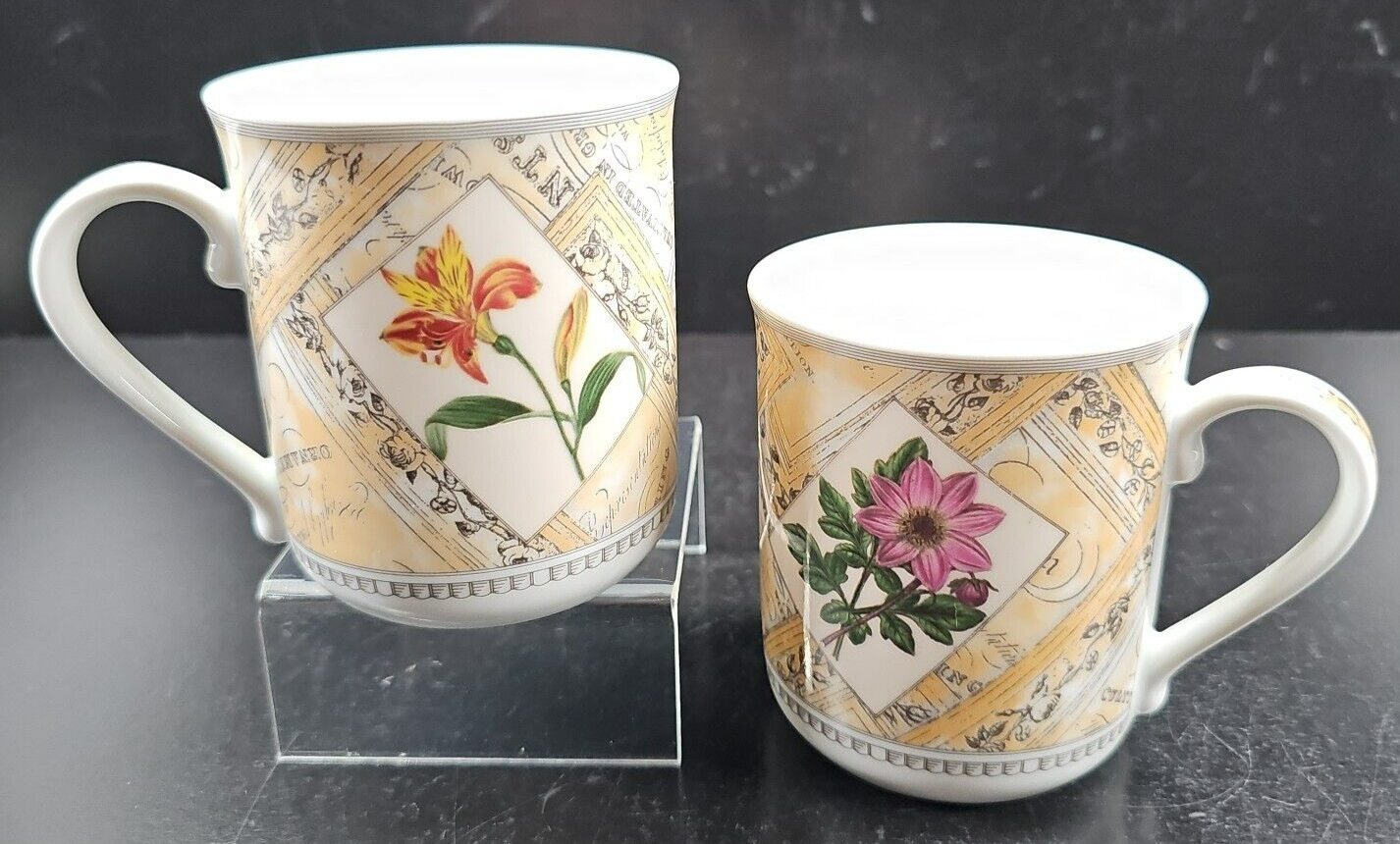 2 Royal Worcester Country Garden Mugs Set Vintage Floral Words Cups Engl... - $39.27