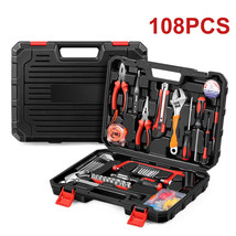 108 Pcs Home Tool Set General Basic Household Repairing Tool Kits W/Storage Box - £50.50 GBP