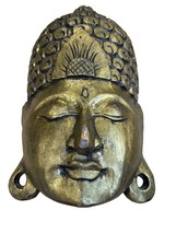 Handcrafted wood gold Buddha Wall Hanging Mask Decor 16x9 SKU 7995 - $37.39