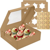9 Count Cupcake Boxes with Window and Insert 9x9x3 Inch Brown Suitable for Cupca - £19.82 GBP
