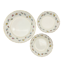 Set of 3 Bowls One Soup 7.5 inch Two Dessert 5 inch Cream Flowers Gold Trim - $14.85