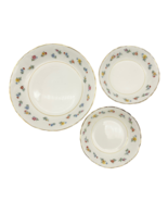 Set of 3 Bowls One Soup 7.5 inch Two Dessert 5 inch Cream Flowers Gold Trim - £11.84 GBP