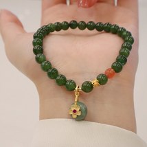 Luxury Flower Charm 6mm Green Natural Jasper Beads Beaded Strand Bracelets for W - £42.54 GBP