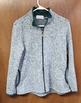 Stan Herman Women&#39;s Zipper Fleece Jacket Pockets Long Sleeve Gray Green SMALL - £6.97 GBP