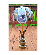 Vintage Heavy Brass Eagle American Flag Motorcycle Table Lamp Glass Pane... - $87.99 CAD