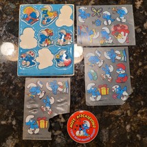 SMURF Puffy Stickers Vintage Smurfette Most Mischievous Pin Award plus T... - $22.46