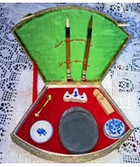 Vintage Japanese Calligraphy Set With Japanese Ink Block Soapstone Seal ... - £10.21 GBP