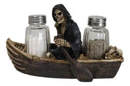 Grim Reaper Charon Skeleton Rowing Boat In River Styx Salt Pepper Shakers Holder - £20.09 GBP