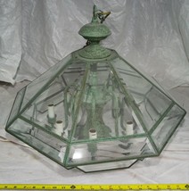 Vintage Metal 8 Candle Green Colored Ceiling Sconce Lamp Glass Fixture egz - $148.49