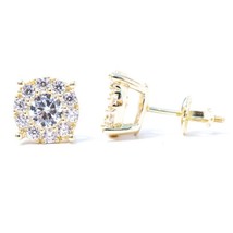 Men&#39;s Simulated Diamond Small Flower Cluster Stud Earring 14K Yellow Gold Plated - £29.34 GBP