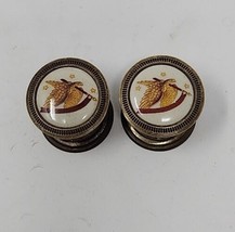 Eagle in Flight w Banner Stars Old Pair Porcelain Brass Knob Pulls Arch ... - $52.36