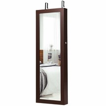 Lockable Wall Mount Mirrored Jewelry Cabinet with LED Lights-Brown - Color: Bro - £114.55 GBP