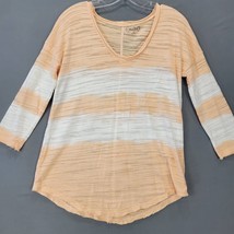 Mudd Women Shirt Size XS Orange Preppy White Stripe Classic 3/4 Sleeve Scoop Top - £7.79 GBP