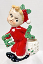 Vintage MCM Noel Boy Christmas Holly Candle Holder JUST E L Figure Only - $24.26