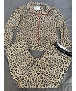 Hanes Legacy Stretch Fleece Notch Collar Pajama Set Animal Print Size Small - $33.99