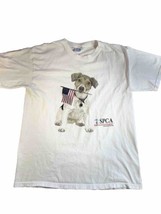 Vintage SPCA T-shirt Men&#39;s Large Flag Dog Patriotic Animal White Tee Ado... - $11.86