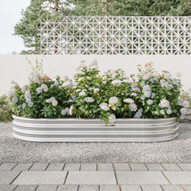 Raised Garden Bed Outdoor, Oval Large Metal Raised Planter Bed - Silver - £71.49 GBP