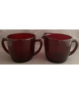 Anchor Hocking ROYAL RUBY Red - Creamer/Cream Pitcher &amp; Open Sugar Bowl - £2.97 GBP