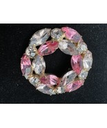Beautiful Shades of Pink Rhinestone Brooch Pin Round Wreath - £17.30 GBP