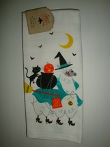 Sweet Street Set of 2 Kitchen Towels Halloween Theme Llama Witch Cat Bats Stripe - £15.65 GBP